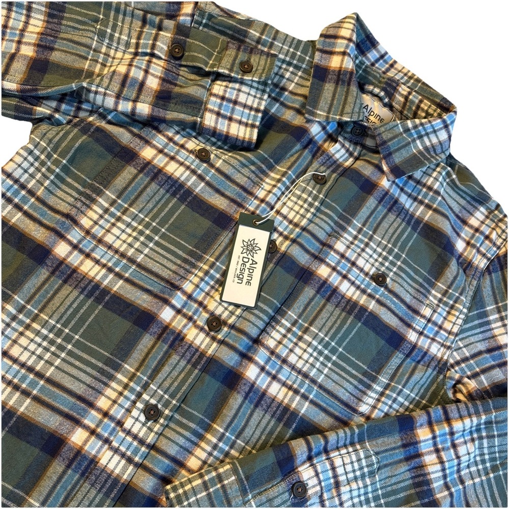 NWT Alpine Design Men's Hike Midweight Flannel - MEDIUM- Green Chasm Plaid
